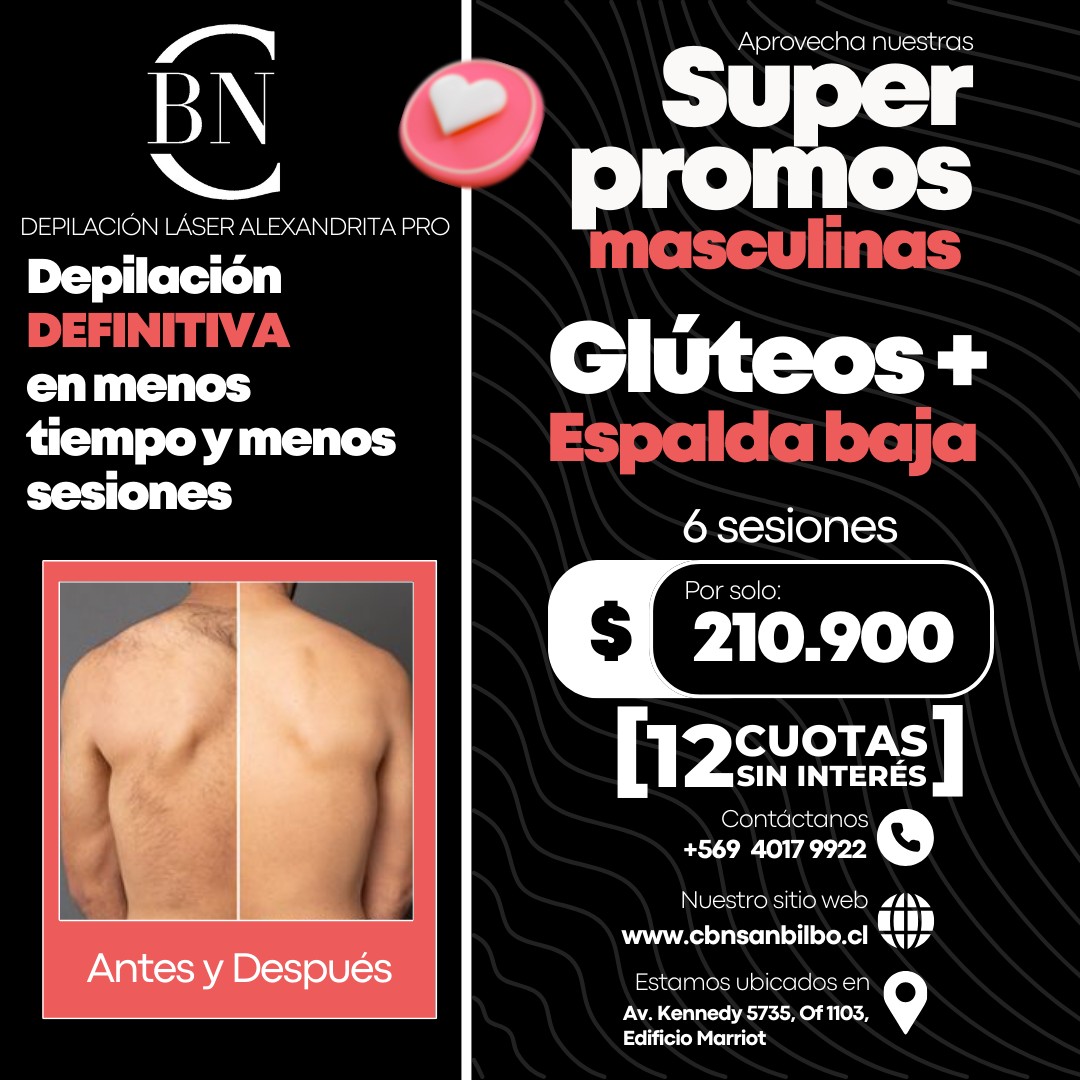 BLACK DAYS - Depilación Masculina - Glúteos + Espalda Baja - 6 sesiones