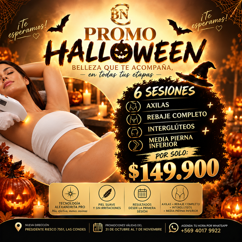 🎃6 SESIONES AXILA + REBAJE COMPLETO + INTERGLÚTEOS + MEDIA PIERNA INFERIOR