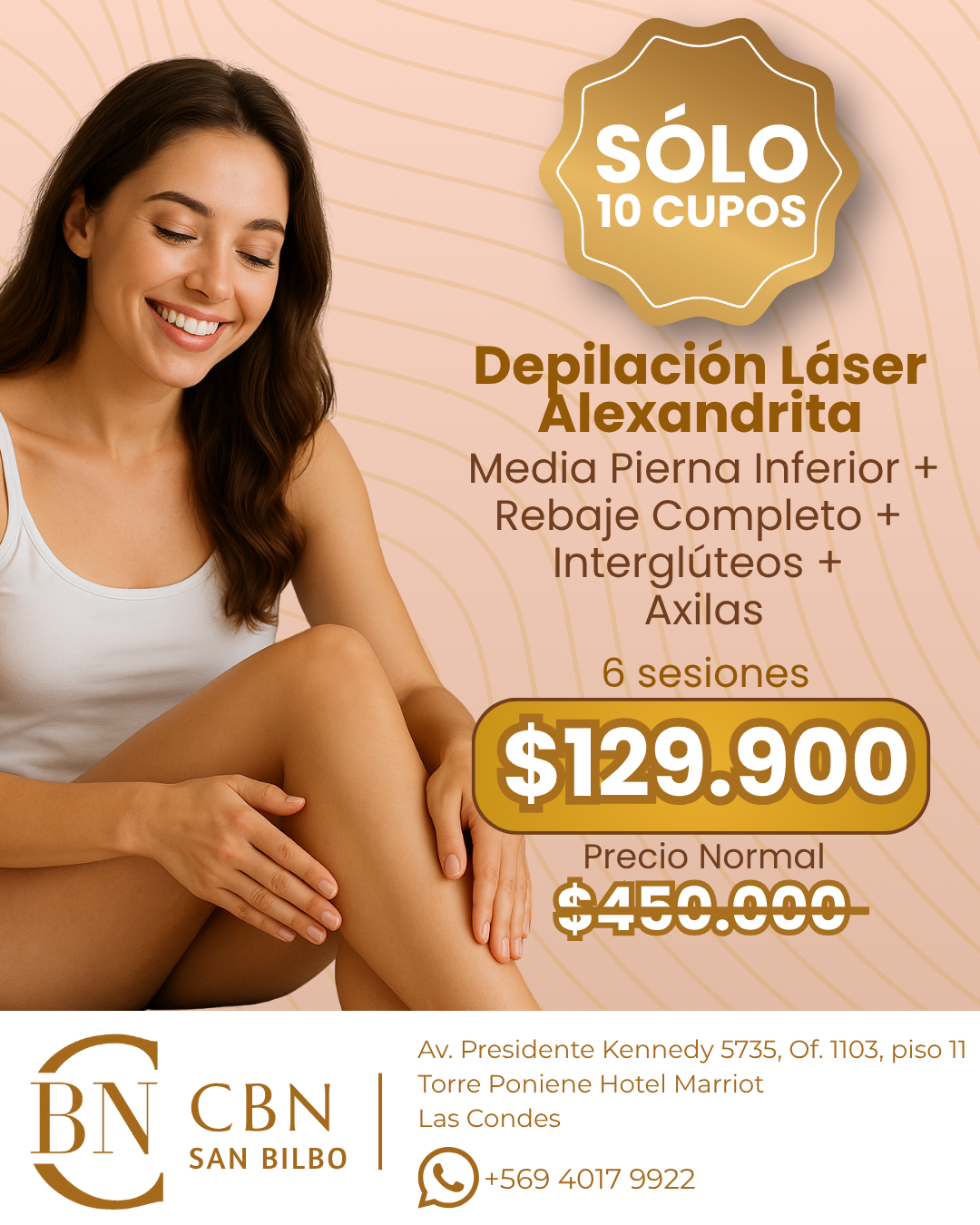 ¡SOLO 10 CUPOS! Rebaje Completo + Axilas + Media Pierna Inferior + Intergluteos - 6 sesiones