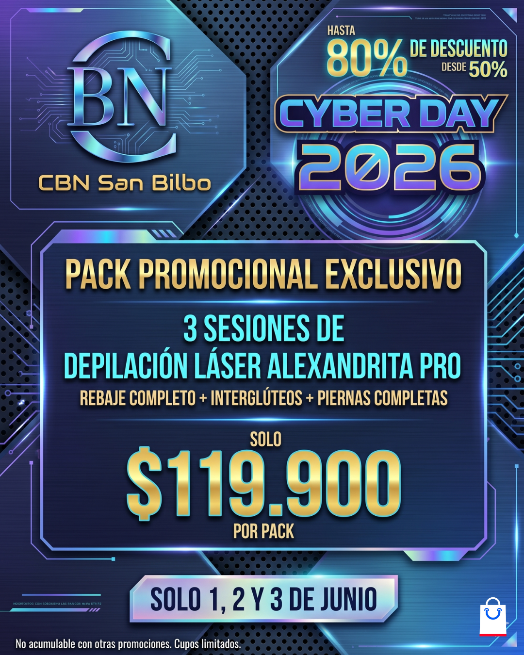 3 Sesiones de Rebaje Completo + Interglúteos + Piernas Completas - Precios CyberDay