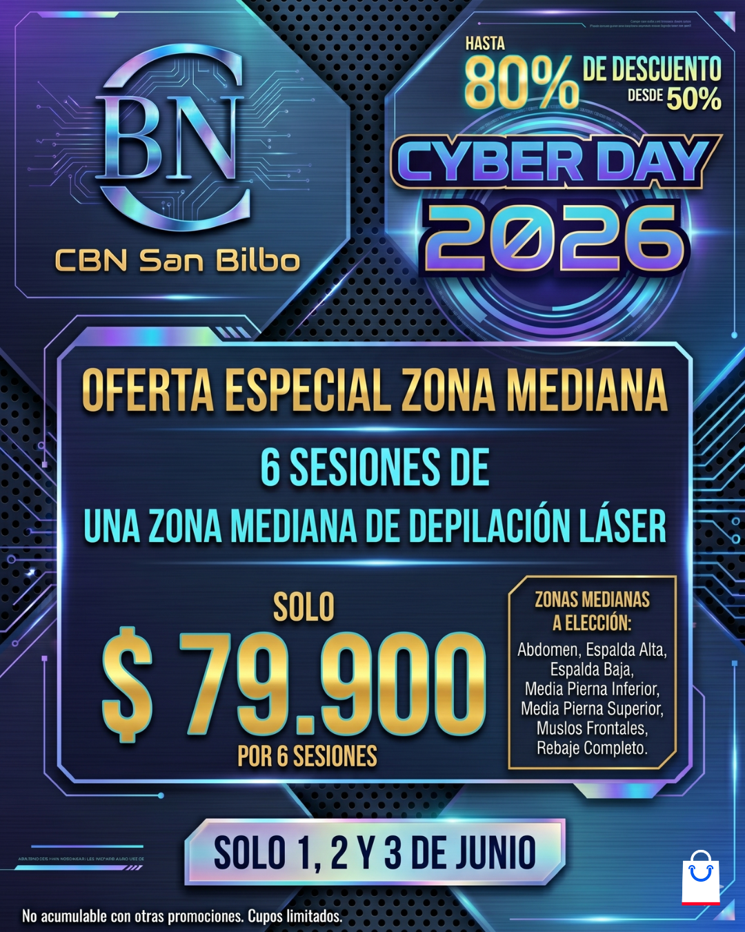 6 sesiones de una Zona Mediana - Precios CyberDay