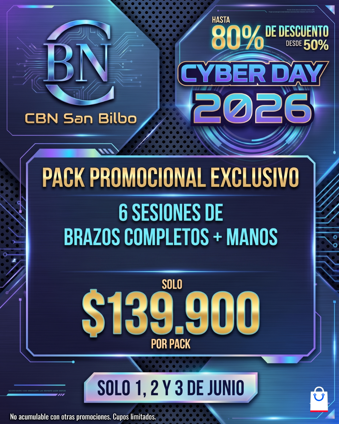 6 sesiones de Brazos Completos y Manos - Precios CyberDay