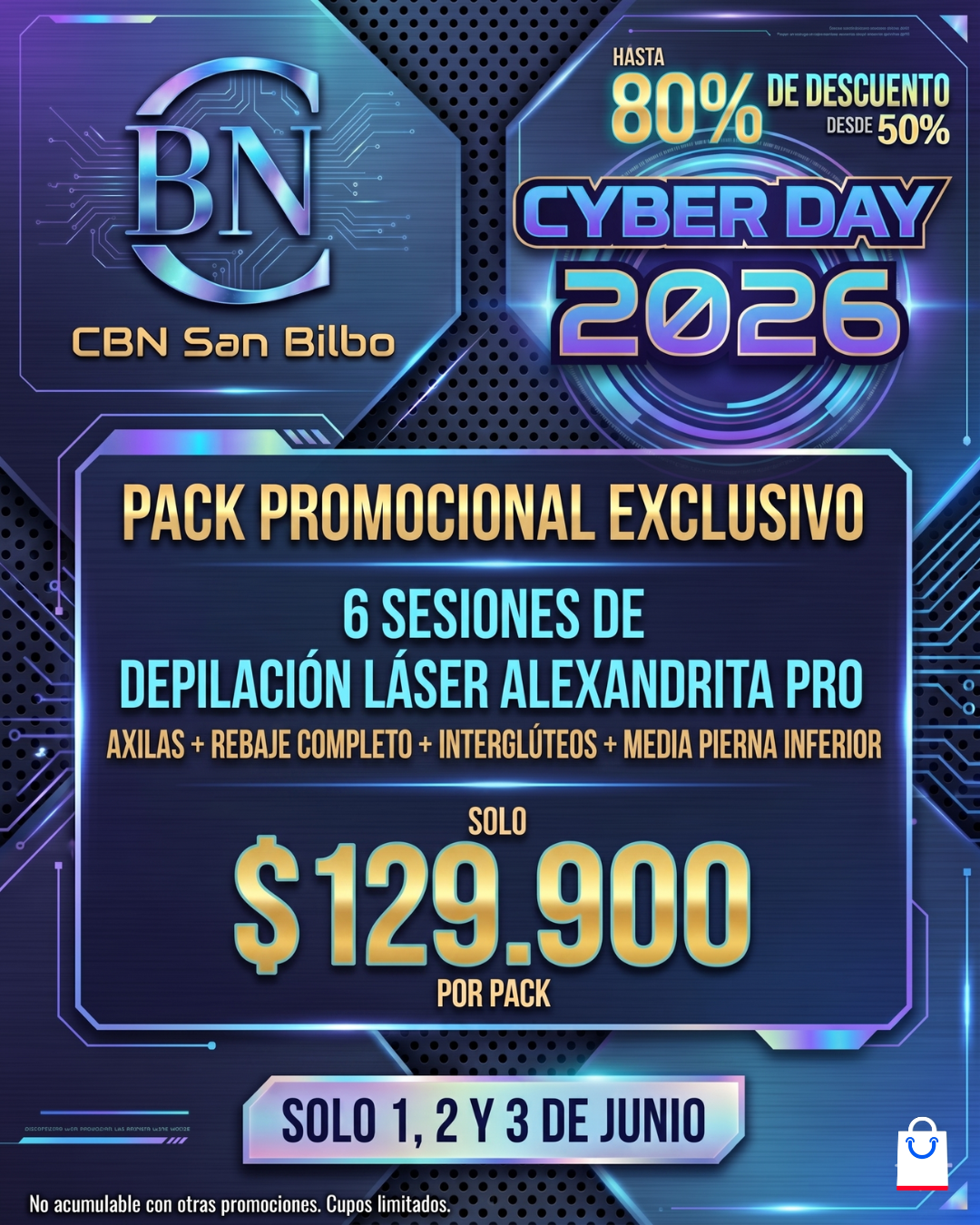 6 sesiones de Axilas + Rebaje Completo + Interglúteos + Media Pierna Inferior - Precios CyberDay