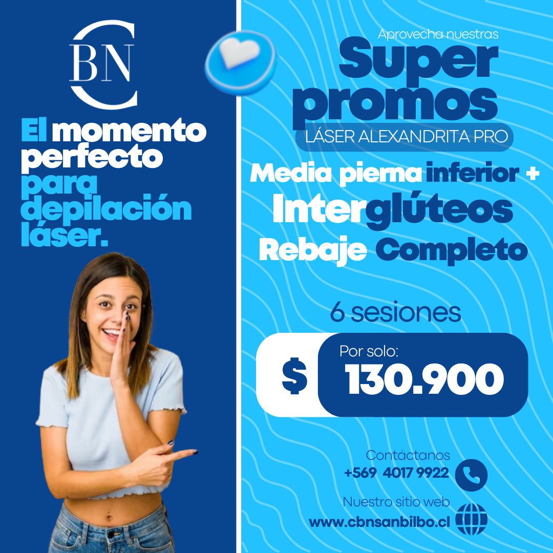 6 sesiones Axilas + Rebaje Completo + Interglúteos + Media Pierna Inferior